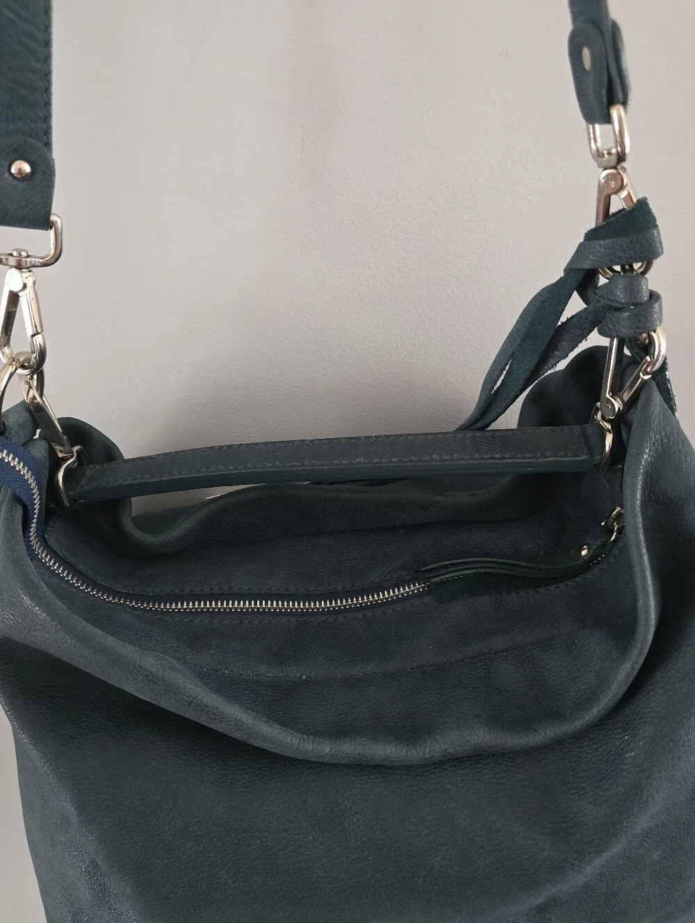Gianni Chiarini Large Teal Blue Italian Leather Hobo Bag Silver Hardware
